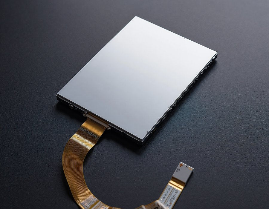 2.8 inch IPS TFT display module lit on dark background with FPC ribbon cable